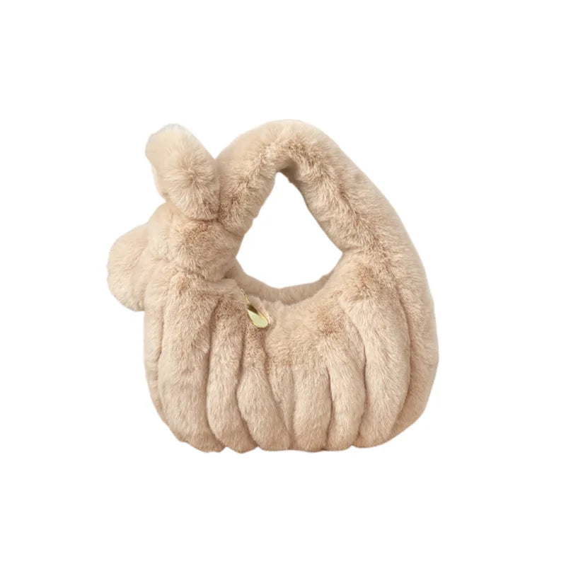 Soft Plush Hobos Shoulder Bags Winter Furry Ladies Clutch Handbag