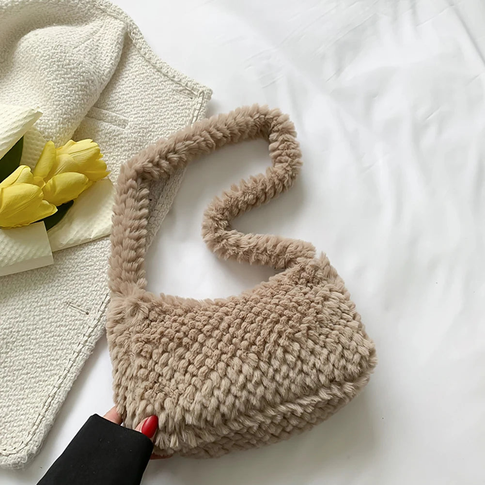 Soft Plush Hobo Shoulder Bag Winter Furry Clutch Purse Handbag