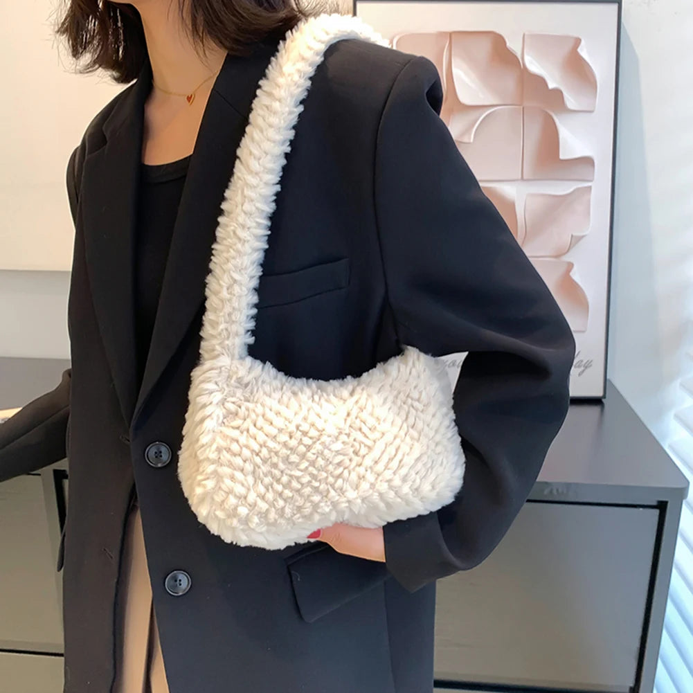 Soft Plush Hobo Shoulder Bag Winter Furry Clutch Purse Handbag