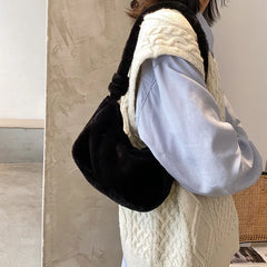 Soft Plush Hobos Shoulder Bags Furry Ladies Clutch Purse Handbag