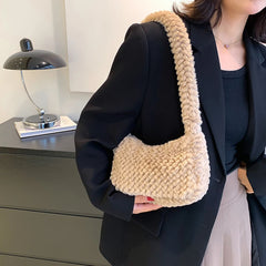 Soft Plush Hobo Shoulder Bag Winter Furry Clutch Purse Handbag