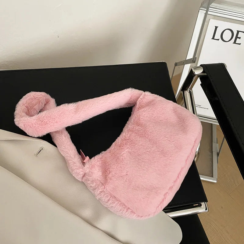 Winter Furry Ladies Clutch Purse Handbag Female Underarm Bag