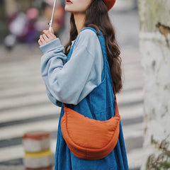 Women's Half Moon Messenger Bag Crossbody Chest Bag Nylon Shoulder Handbag