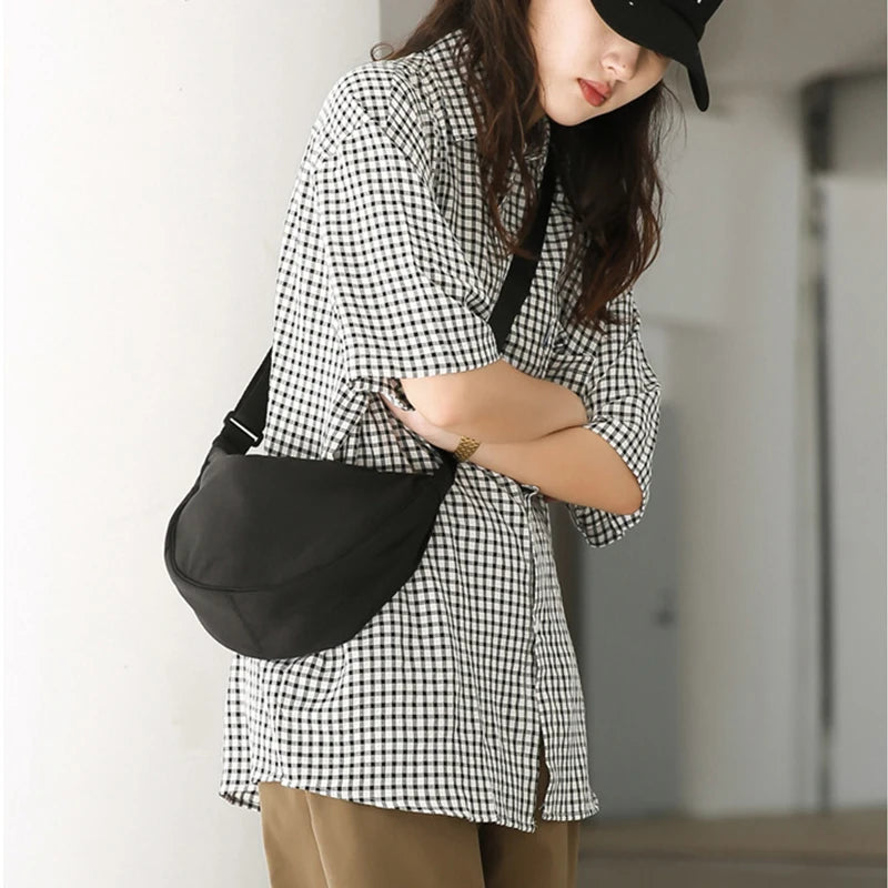 Women's Half Moon Messenger Bag Crossbody Chest Bag Nylon Shoulder Handbag