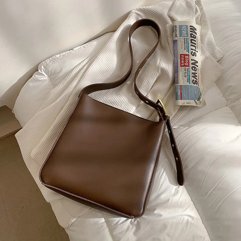 Vintage PU Leather Shoulder Bag for Women Casual Large Capacity Crossbody Bags