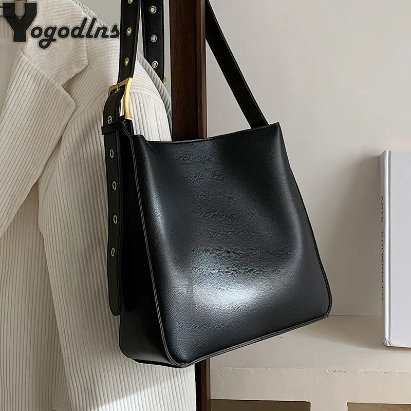 Vintage PU Leather Shoulder Bag for Women Casual Large Capacity Crossbody Bags