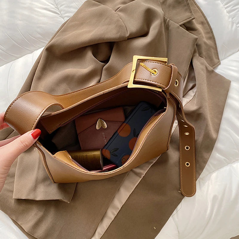 Vintage PU Leather Shoulder Bag for Women Casual Large Capacity Crossbody Bags