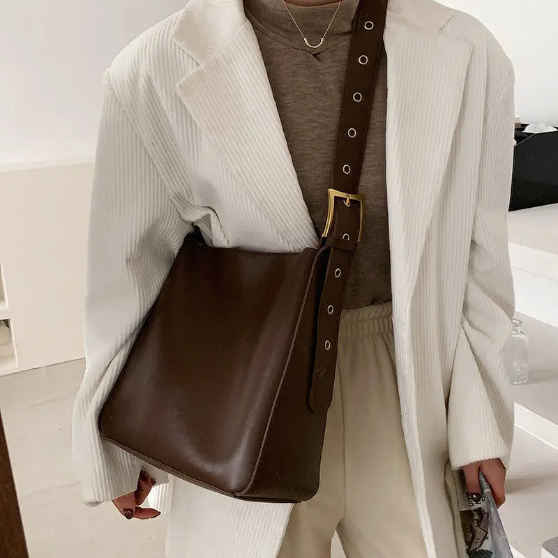 Vintage PU Leather Shoulder Bag for Women Casual Large Capacity Crossbody Bags