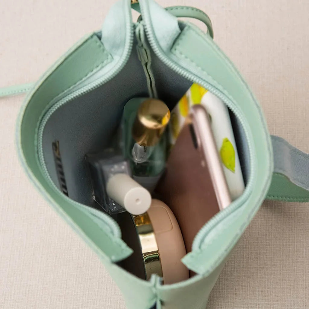 Leather Bucket Bag Women Shoulder Handbag Crossbody Tote