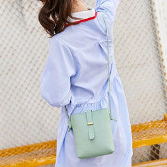 Leather Bucket Bag Women Shoulder Handbag Crossbody Tote
