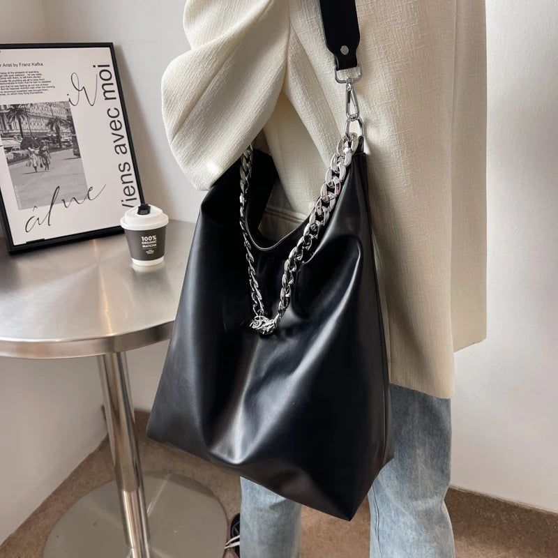 PU Leather Women's Handbags Casual Ladies Female Big Bucket Shoulder Bag