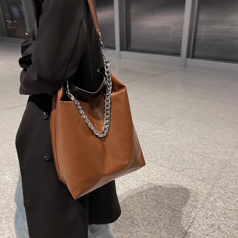 PU Leather Women's Handbags Casual Ladies Female Big Bucket Shoulder Bag