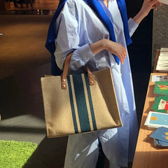 Vintage Striped Tote Bag Female Portable Ol Business Briefcase Style