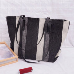 Large Canvas Handbag Vintage Striped Tote Bag Female Briefcase Style