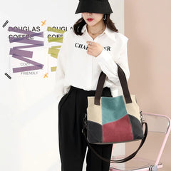 Women's Large Capacity Canvas Shoulder Handbag Retro Patchwork College