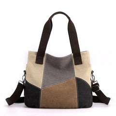 Women's Large Capacity Canvas Shoulder Handbag Retro Patchwork College