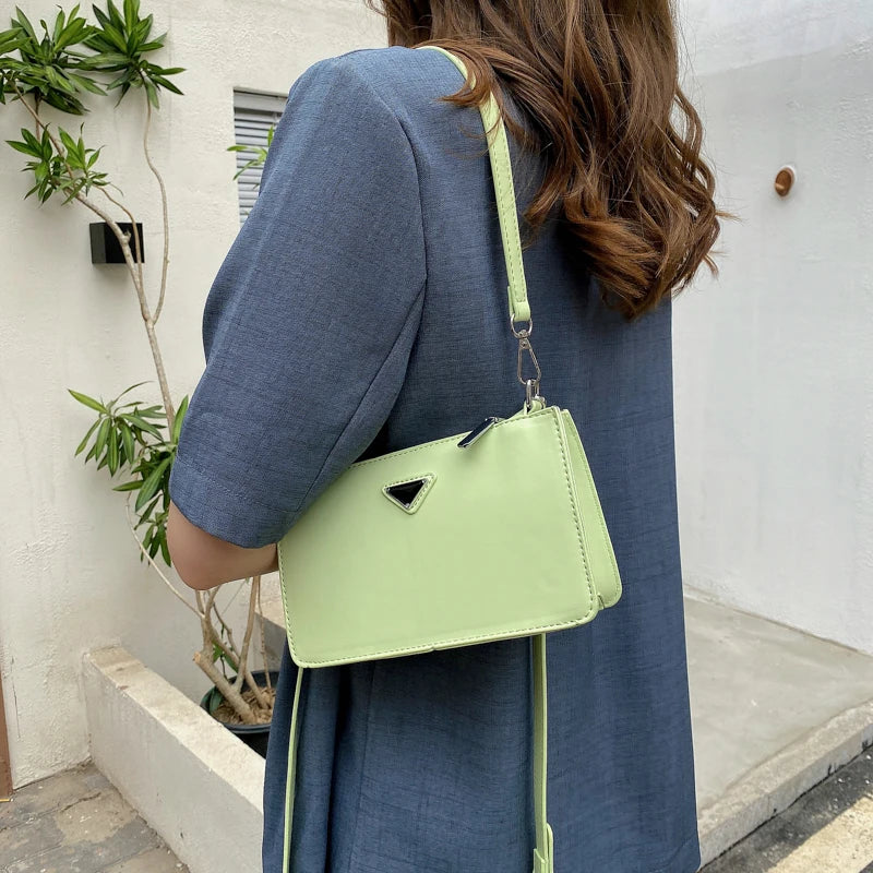 Small Green Leather Shoulder Bag Women Tote Crossbody Messenger Handbag