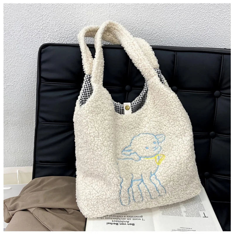 Soft Lambhair One Shoulder Bag High-capacity Handbag