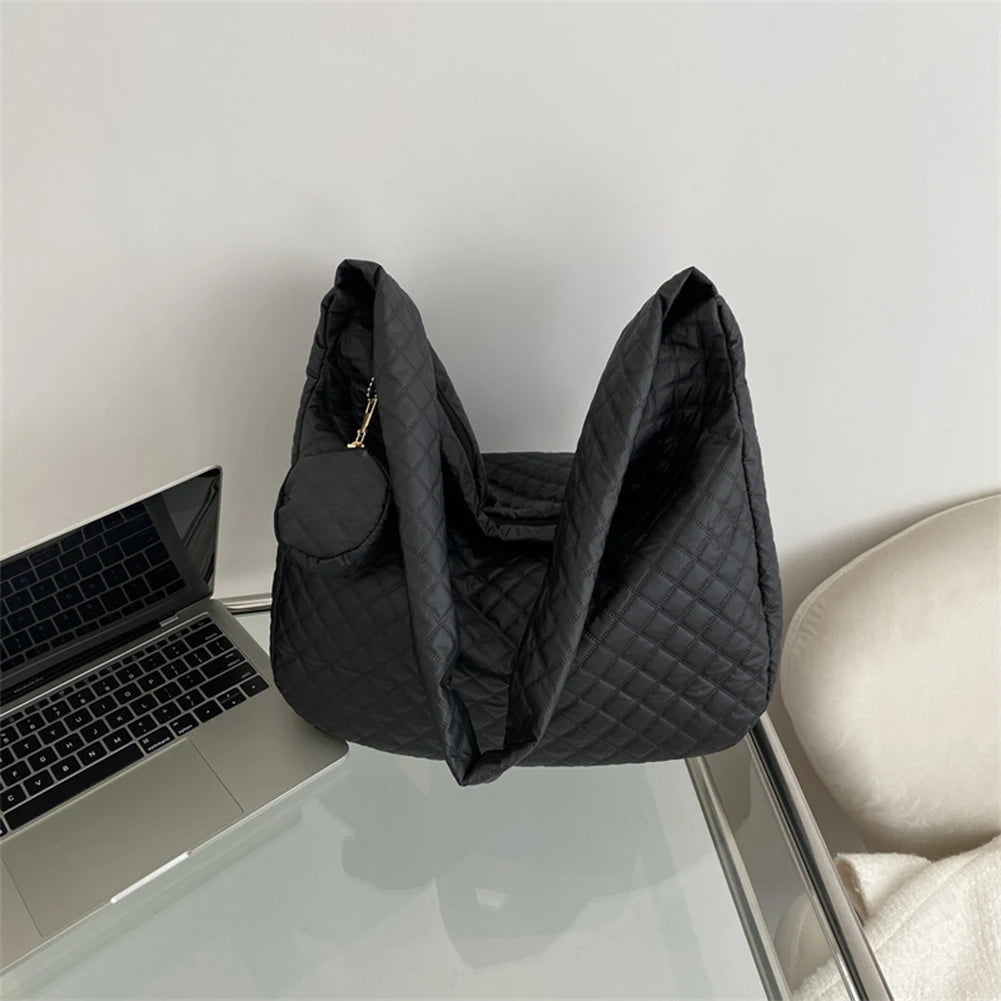Nylon Quilted Crossbody Bag Large Capacity with Small Purse