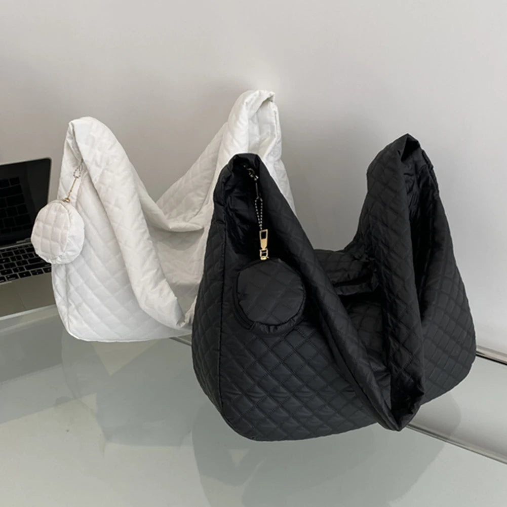 Nylon Quilted Crossbody Bag Large Capacity with Small Purse