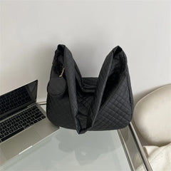 Nylon Quilted Messenger Bag Rhombic Large Capacity with Small Purse for Ladies