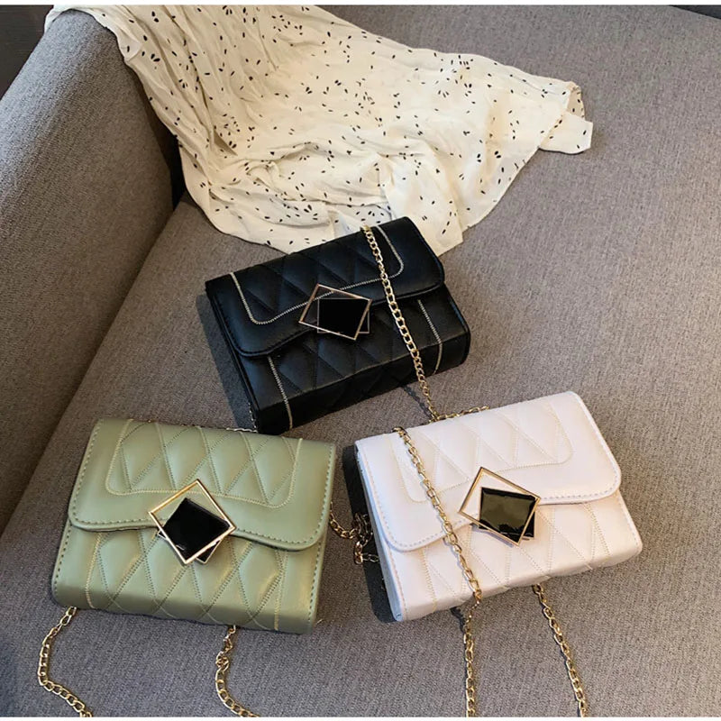 Rhombus Shoulder Bag Geometric Lock Chain Messenger Bag