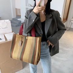 Vintage Striped Tote Bag for Women Large Capacity