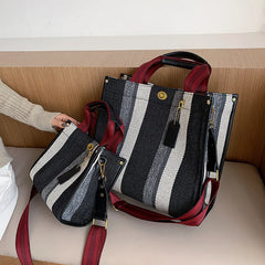 Vintage Striped Tote Bag for Women Large Capacity