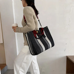 Vintage Striped Tote Bag for Women Large Capacity