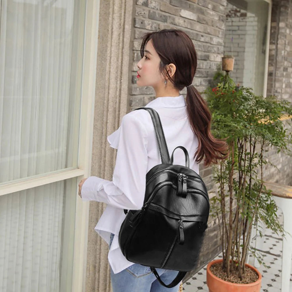Women's Large Capacity PU Leather Backpack for Travel and Shopping