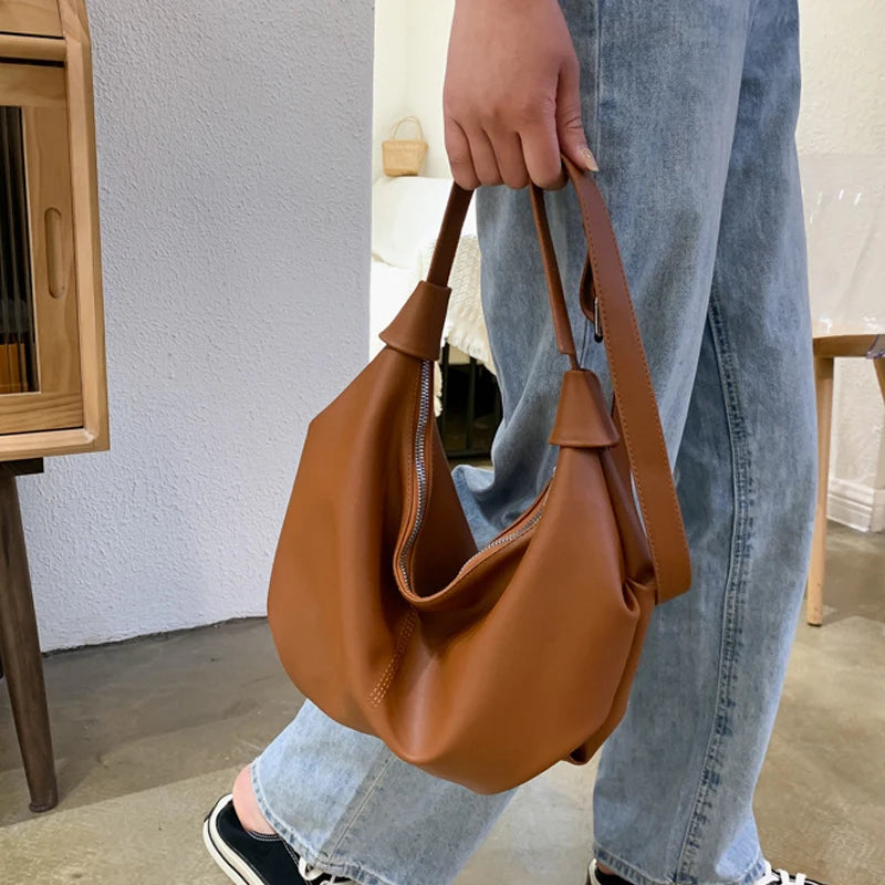 Moon Shape PU Leather Women's Shoulder Bag Handbag Female Shopper Tote Bags
