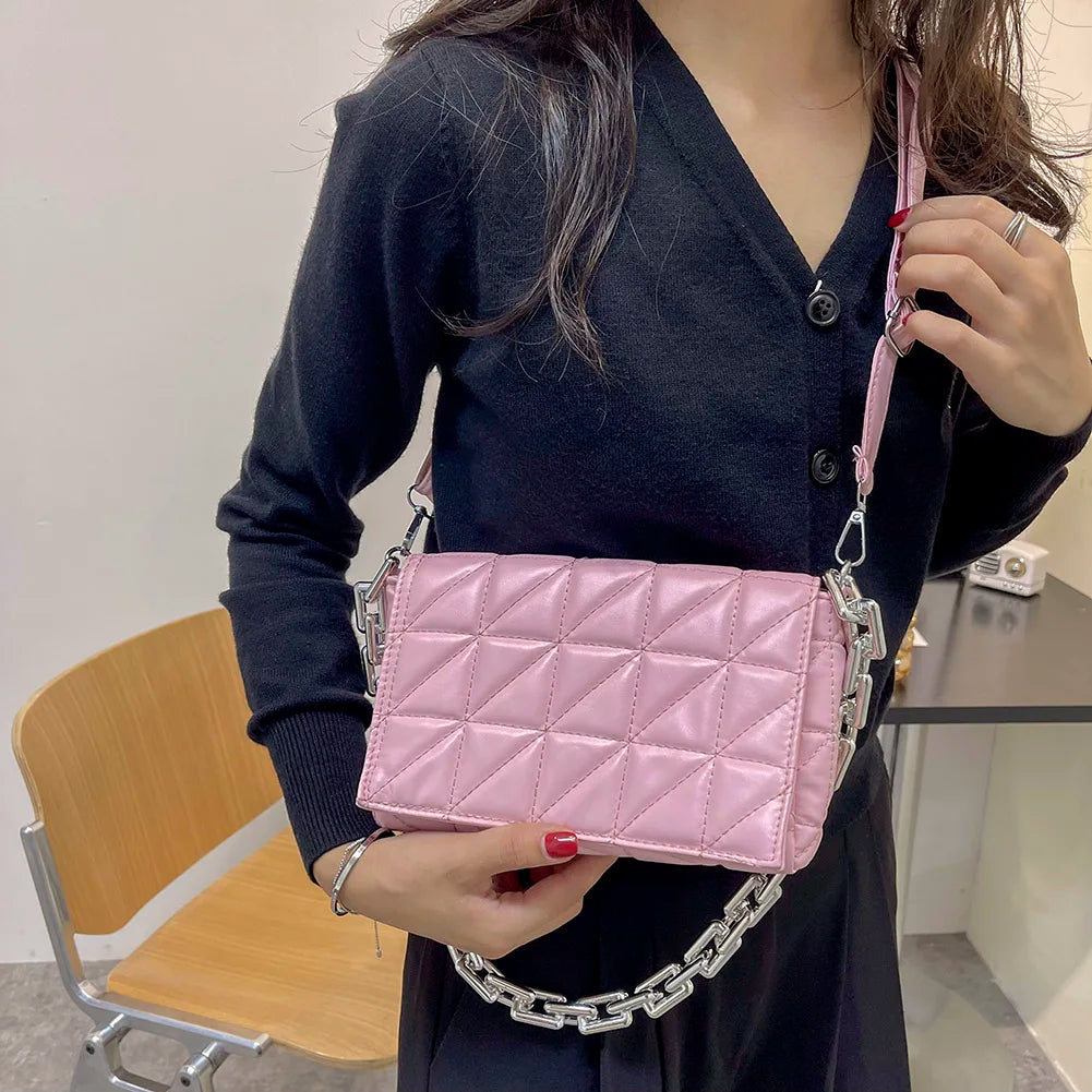 Checker Shoulder Bags Small Solid Subaxillary Bags for Women