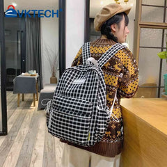 Plaid Backpack Student College Schoolbag Fresh Laptop Bookbag