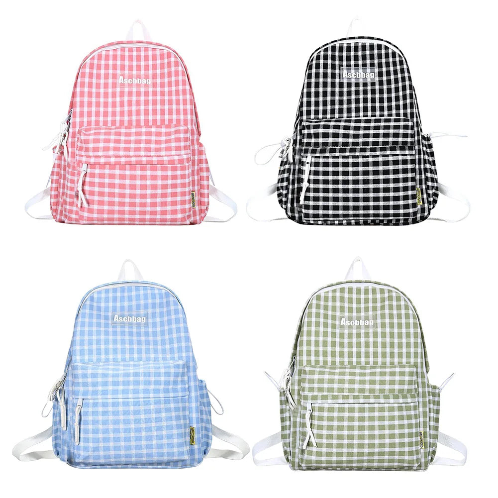 Plaid Backpack Student College Schoolbag Fresh Laptop Bookbag for Teenagers