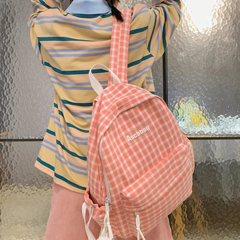 Plaid Backpack Student College Schoolbag Fresh Laptop Bookbag for Teenagers