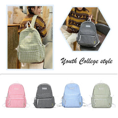 Plaid Backpack Student College Schoolbag Fresh Laptop Bookbag for Teenagers