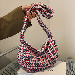 Vintage Half Moon Plaid Tote Bag for Women - Small Casual Shoulder Purse