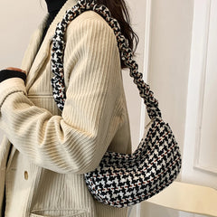 Vintage Half Moon Plaid Tote Bag for Women - Small Casual Shoulder Purse