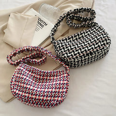 Vintage Half Moon Plaid Tote Bag for Women - Small Casual Shoulder Purse