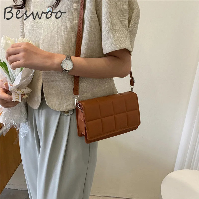 Plaid Women's Bag Vintage Crossbody Square Purses Shoulder Bag