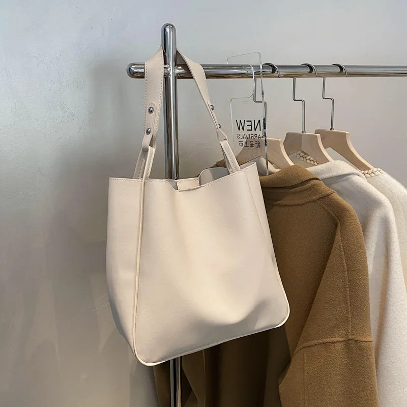 PU Solid Shoulder Bags For Women Handbags Women Bags Large Capacity Tote Bag
