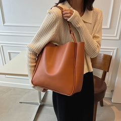 PU Solid Shoulder Bags For Women Handbags Women Bags Large Capacity Tote Bag