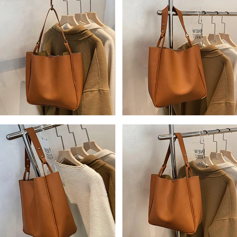 PU Solid Shoulder Bags For Women Handbags Women Bags Large Capacity Tote Bag