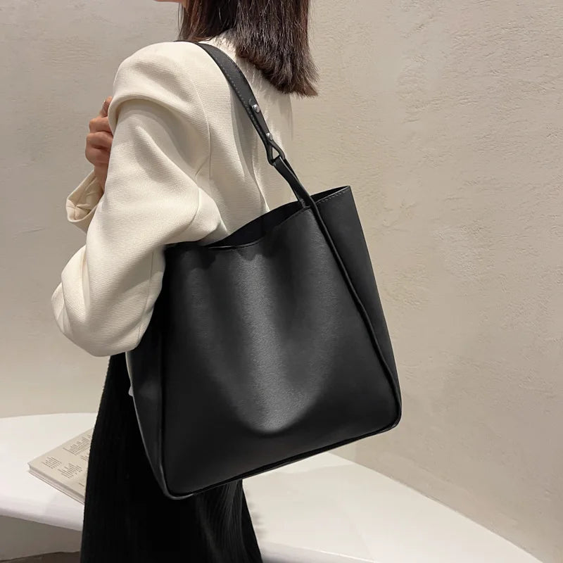 PU Solid Shoulder Bags For Women Handbags Women Bags Large Capacity Tote Bag