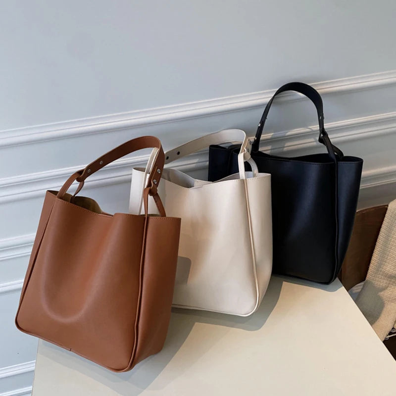 PU Solid Shoulder Bags For Women Handbags Women Bags Large Capacity Tote Bag