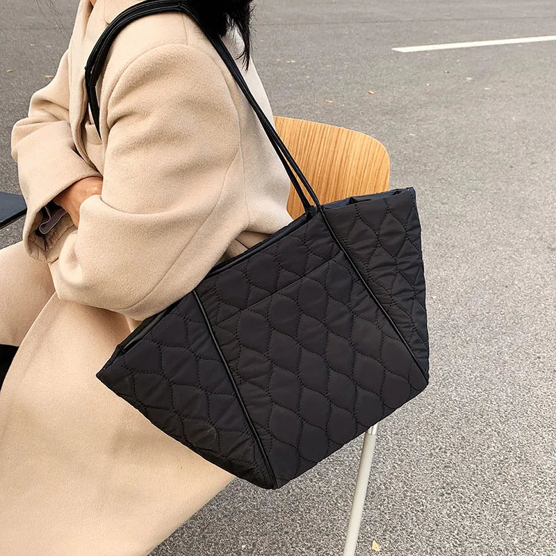 Quilted Large Tote Bag Winter Ladies Shoulder Bags Top Handle Women Handbag