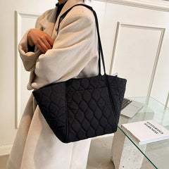Quilted Large Tote Bag Winter Ladies Shoulder Bags Top Handle Women Handbag
