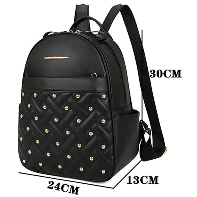 Retro Rivet Backpacks High Leather Backpacks Anti Theft Large Capacity