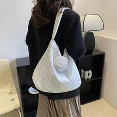 Rhombic Shoulder Handbag Large Capacity with Small Purse for Ladies Girls