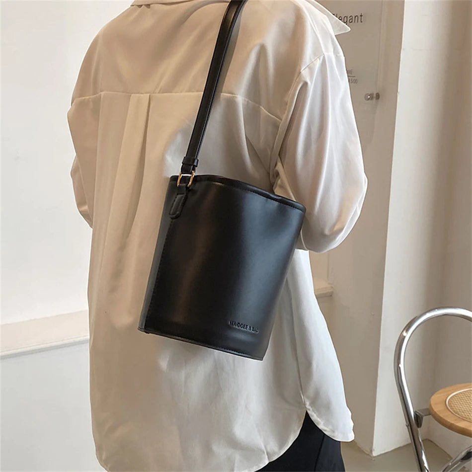 Small Bucket Bags for Women Soft PU Leather Shoulder Crossbody Bag